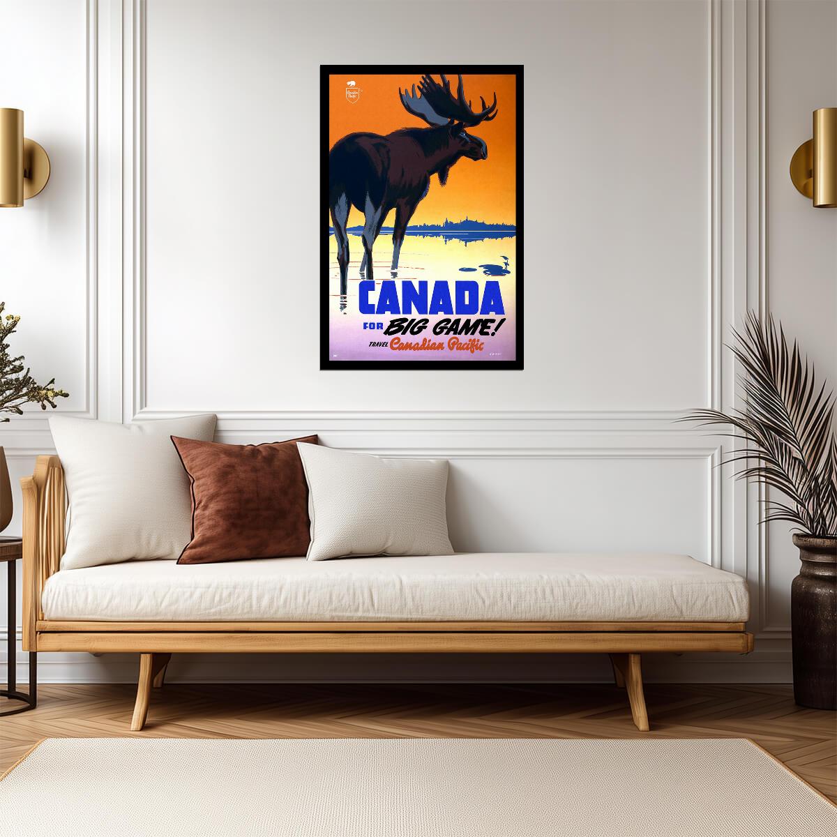 Vintage Canadian Pacific Railway Ad | Big Game Hunting Poster | Retro Canada Travel Art - Vintage & Retro Poster