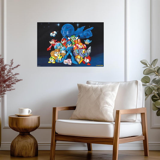 Mega Man Group Cast | Classic 8-Bit Gaming Poster - Video Games Poster
