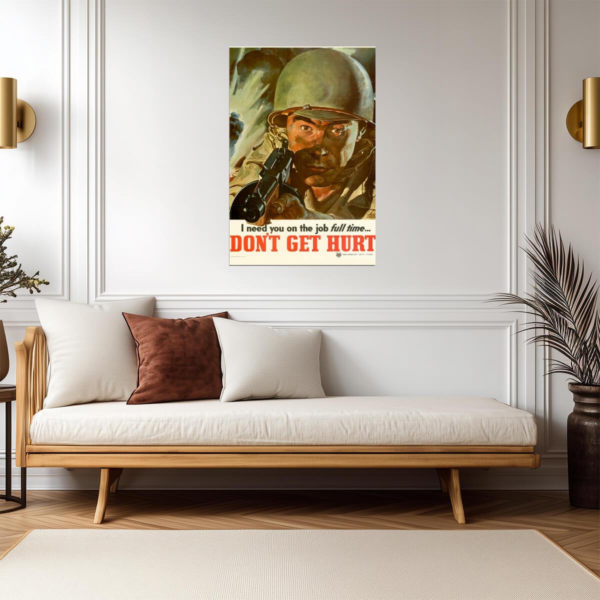 "Don't Get Hurt - I Need You on the Job" | WWII Propaganda Poster | Workplace Safety Art - Vintage & Retro Poster