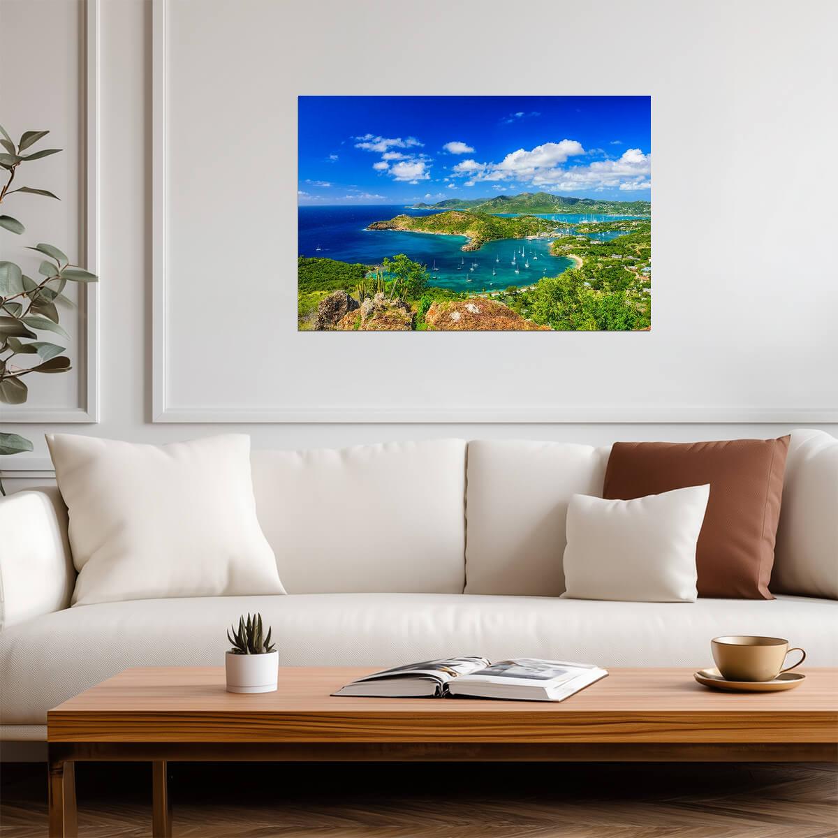 View of Antigua from Shirley Heights Lookout | Caribbean Photography | Tropical Seascape Poster - Photography Poster