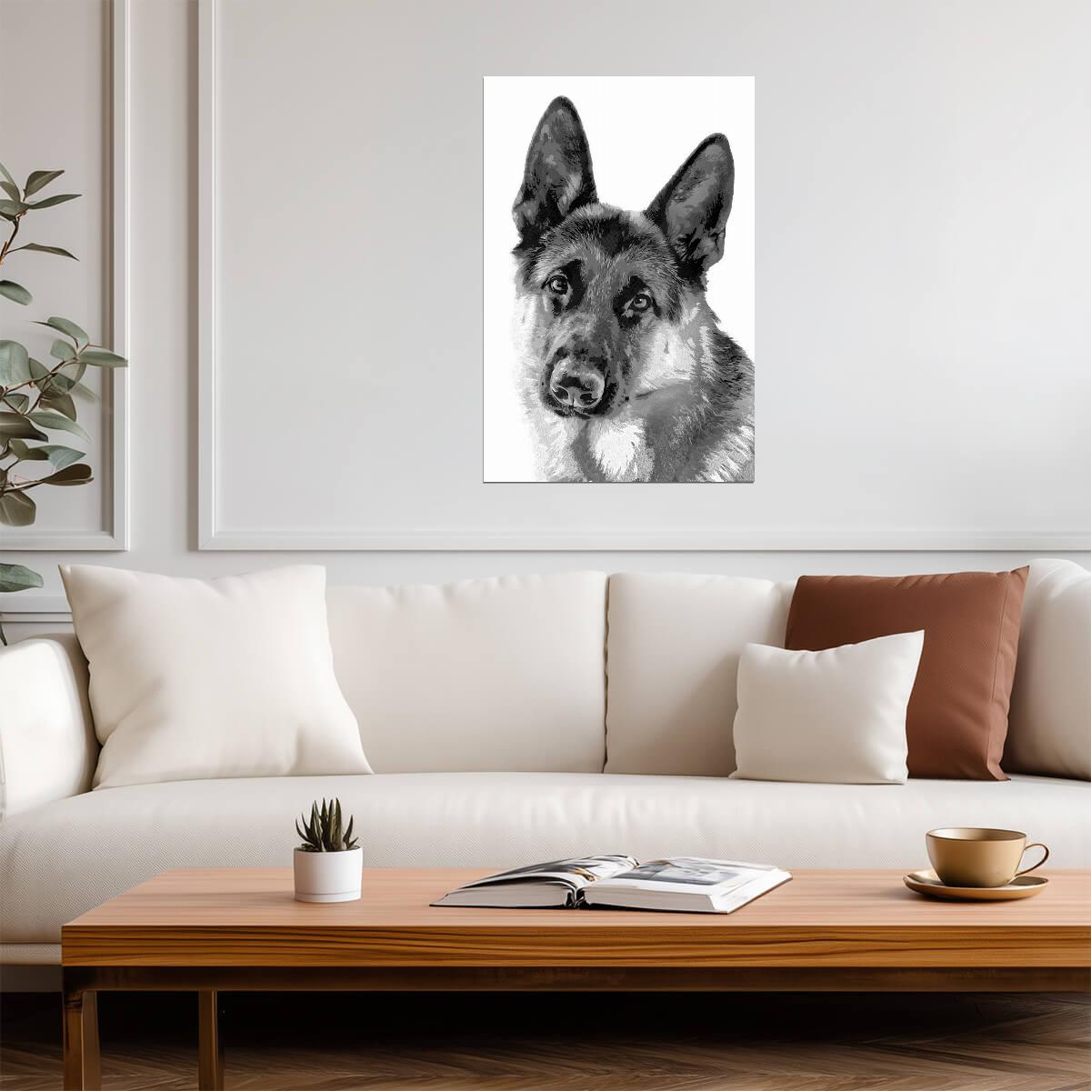German Shepherd Geometric Art | Black and White Dog | Minimalist Pet Portrait Poster - Graphic & Art Poster