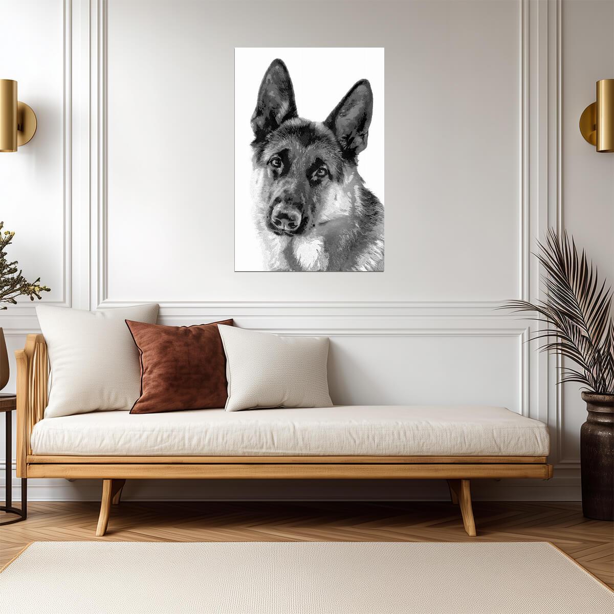 German Shepherd Geometric Art | Black and White Dog | Minimalist Pet Portrait Poster - Graphic & Art Poster