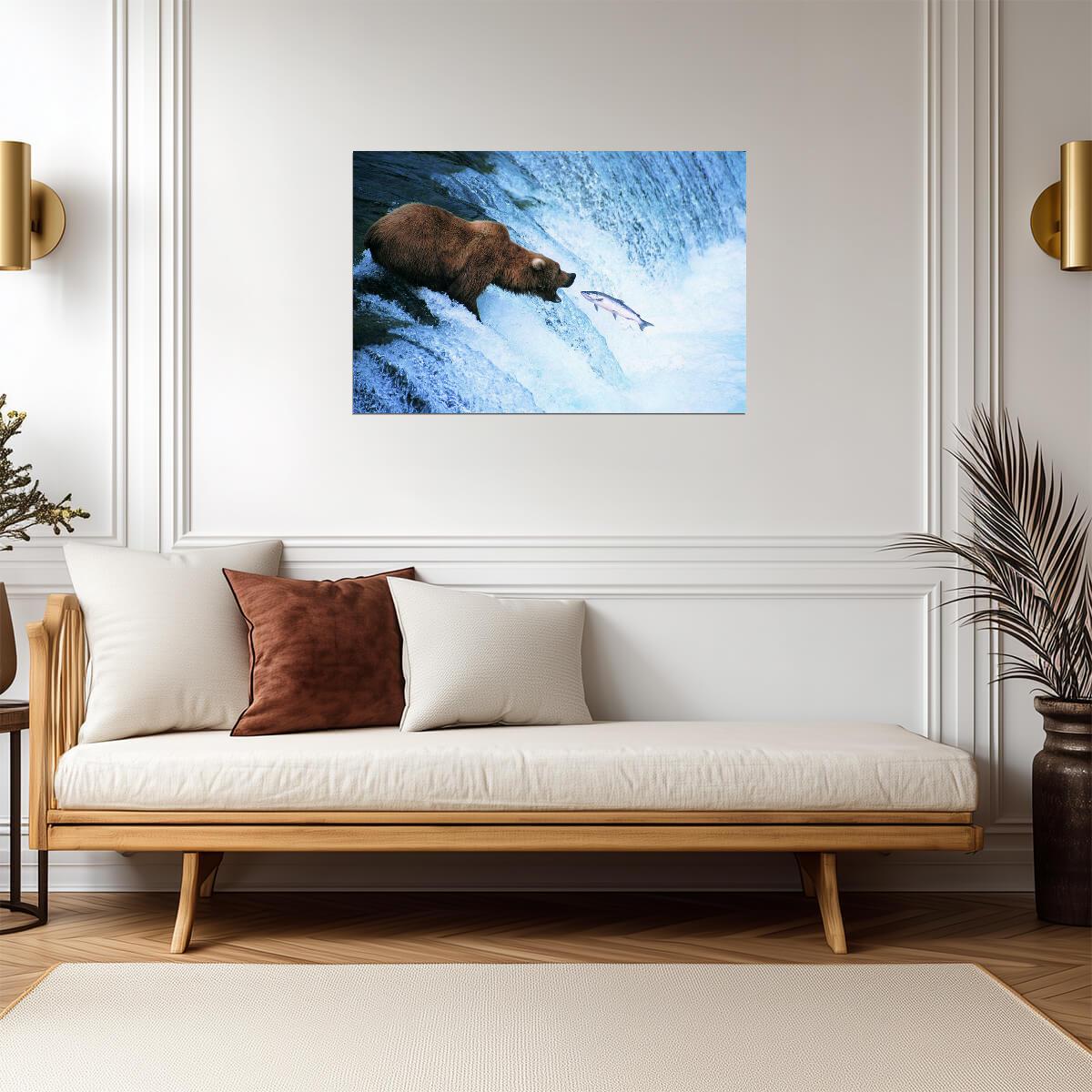 Grizzly Bear Catching a Jumping Salmon | Alaska Wildlife Photography | Nature Poster - Photography Poster