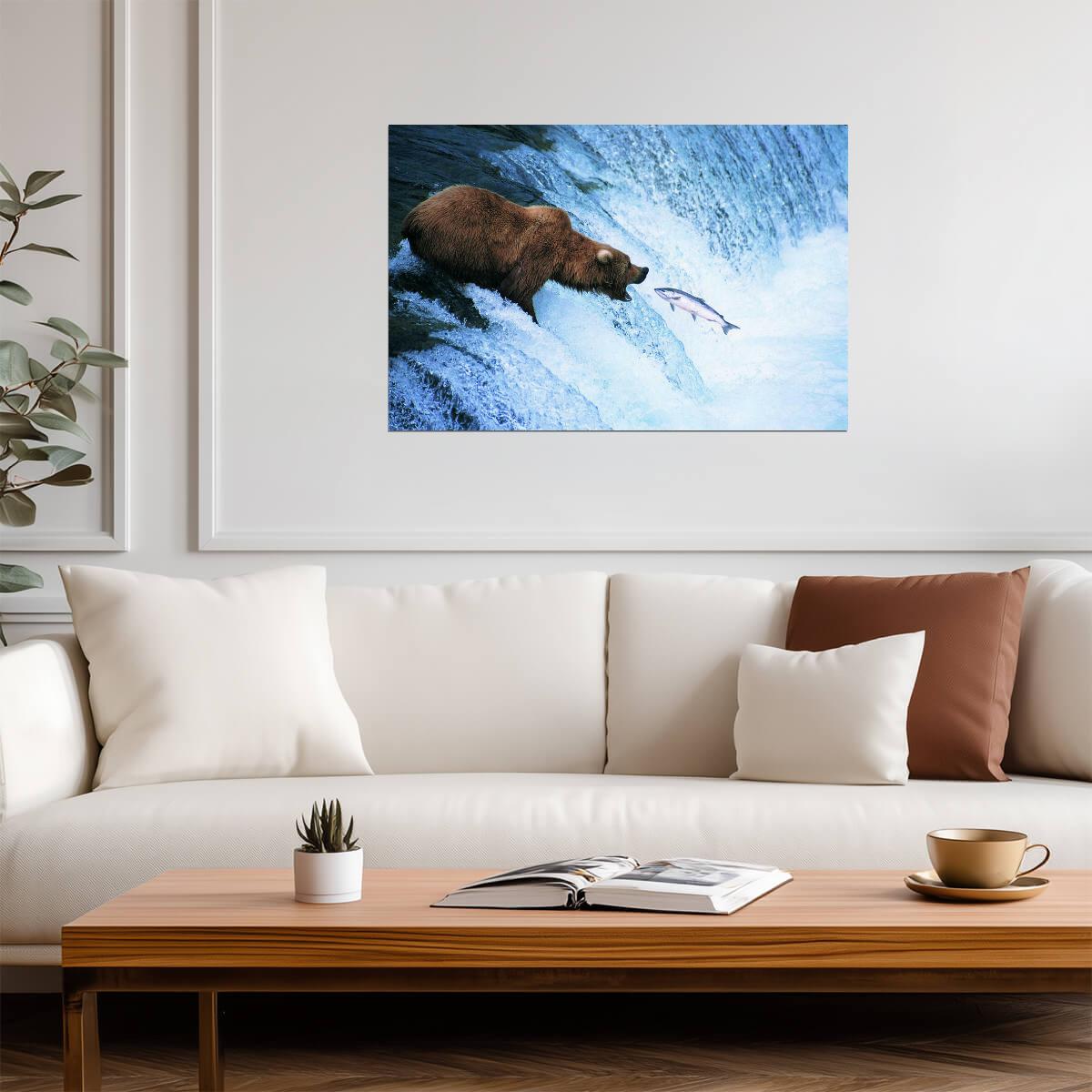 Grizzly Bear Catching a Jumping Salmon | Alaska Wildlife Photography | Nature Poster - Photography Poster
