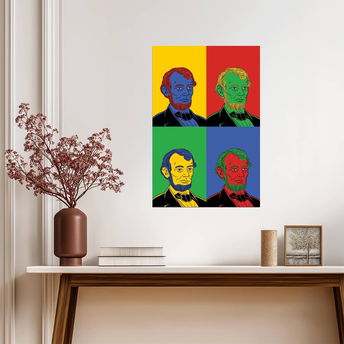 Abraham Lincoln Pop Art | Multicolor Stylized Portrait | Historical Figure Poster - Graphic & Art Poster