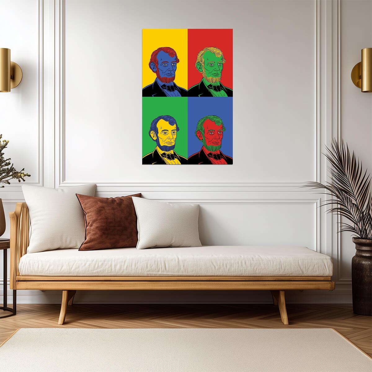 Abraham Lincoln Pop Art | Multicolor Stylized Portrait | Historical Figure Poster - Graphic & Art Poster