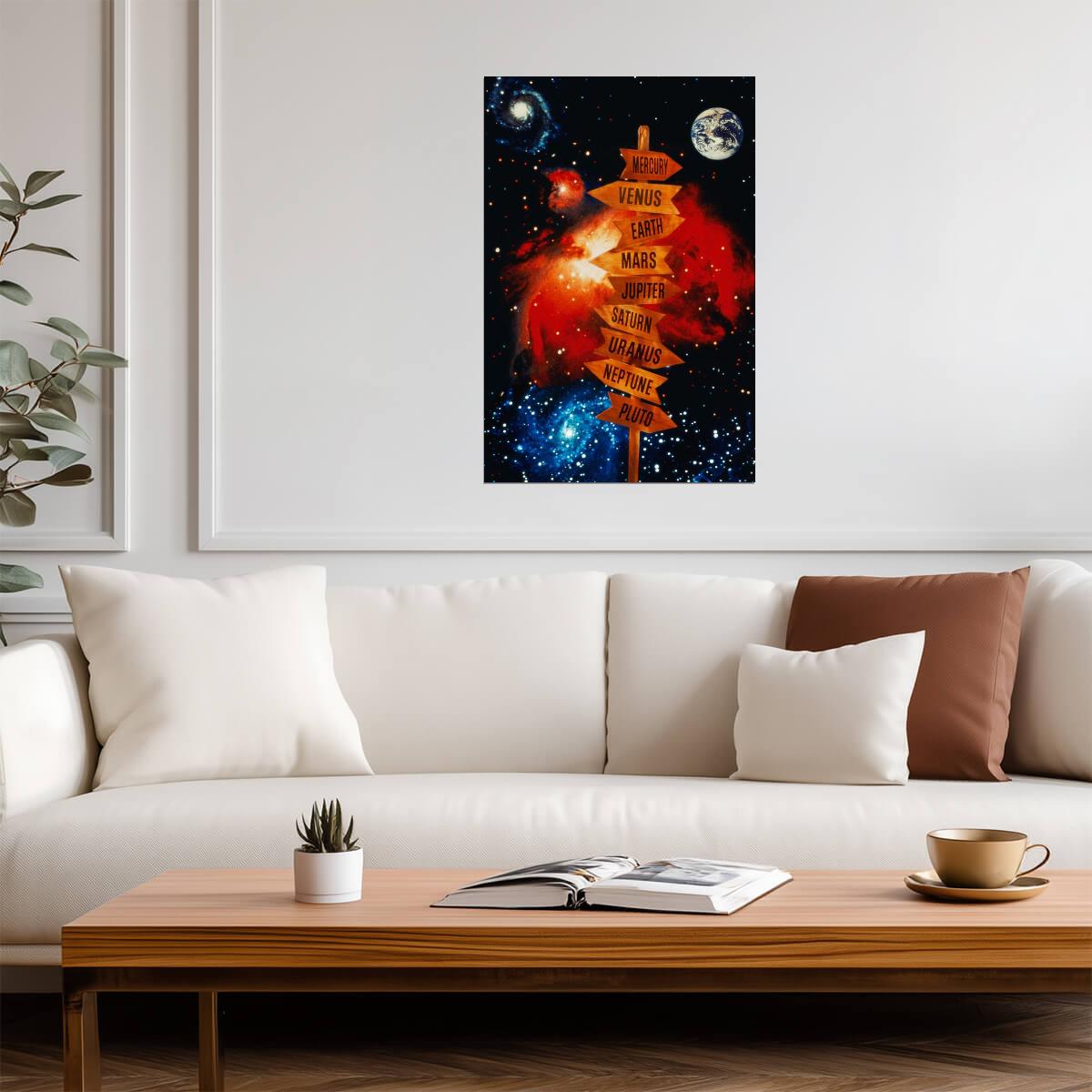 "Road Sign to the Planets" | Futuristic Sci-Fi Art | Solar System Poster - Type & Quotes Poster