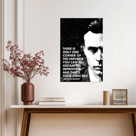 Improve Your Own Self Aldous Huxley Quote | Minimalist Literary Poster | Black and White Motivational Art - Type & Quotes Poster