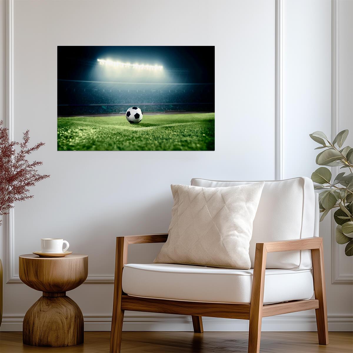 Soccer Ball on Stadium Field at Night | Sports Photography Print | Game Day Poster
