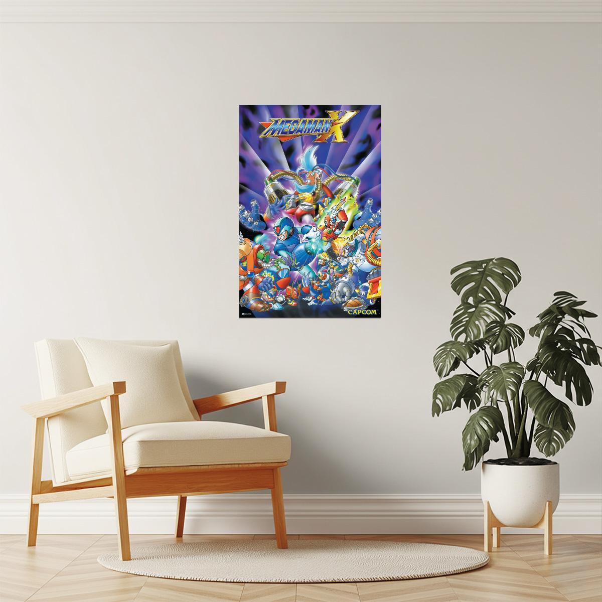 Mega Man X Cover Poster | Retro SNES Video Game Art | 90s Gaming Decor