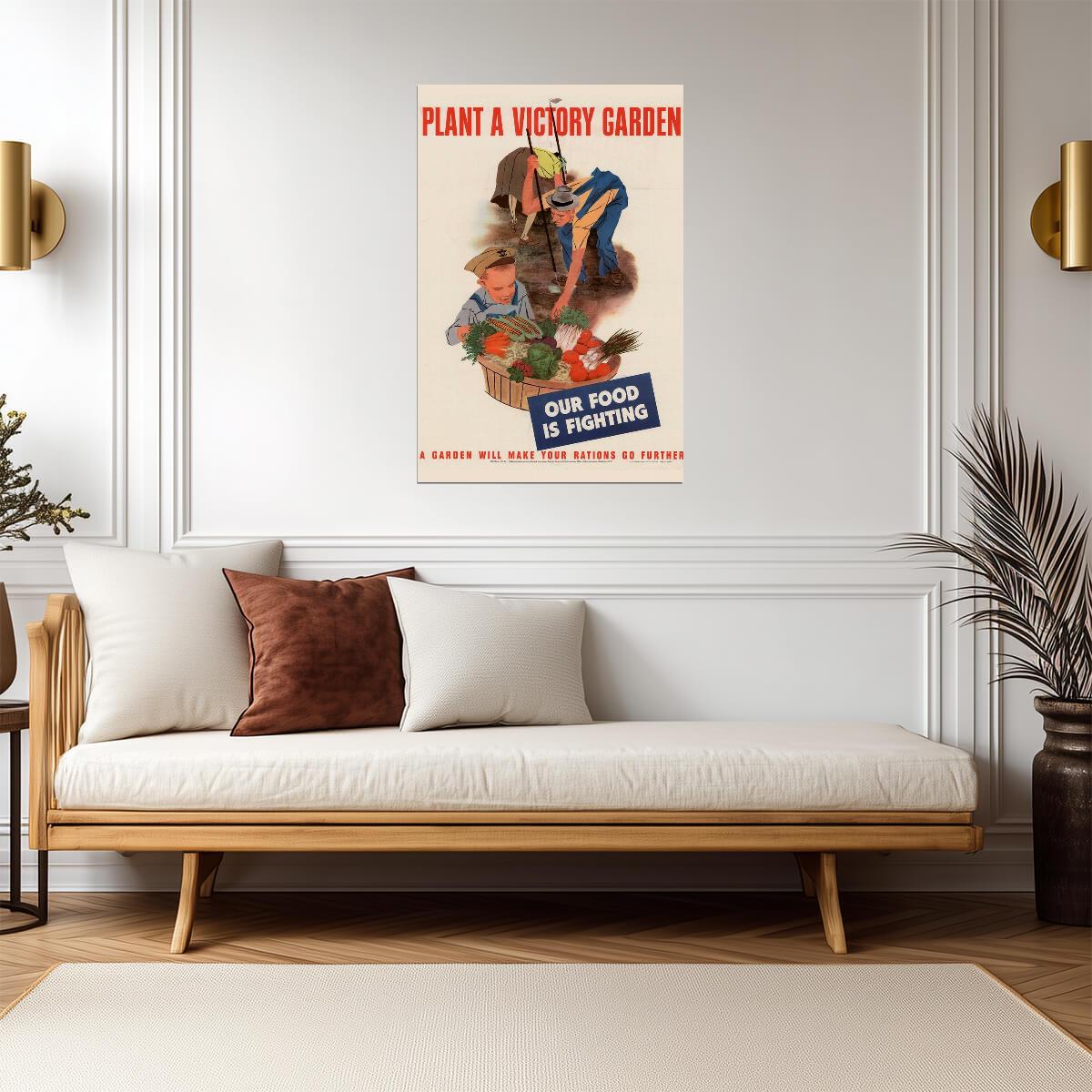 "Plant a Victory Garden - Our Food Is Fighting" | WWII Propaganda Poster | Home Front Art - Vintage & Retro Poster