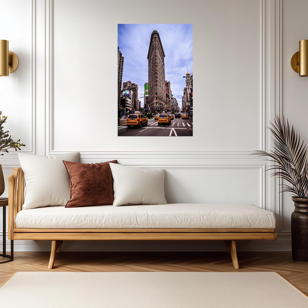 Taxi Cabs Near the Flatiron Building | New York City Photography | Urban Street Scene Poster - Photography Poster