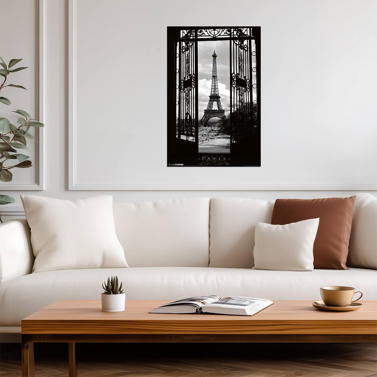 Eiffel Tower Through the Gates 1909 | Vintage Black and White Photo | Paris History Poster - Vintage & Retro Poster
