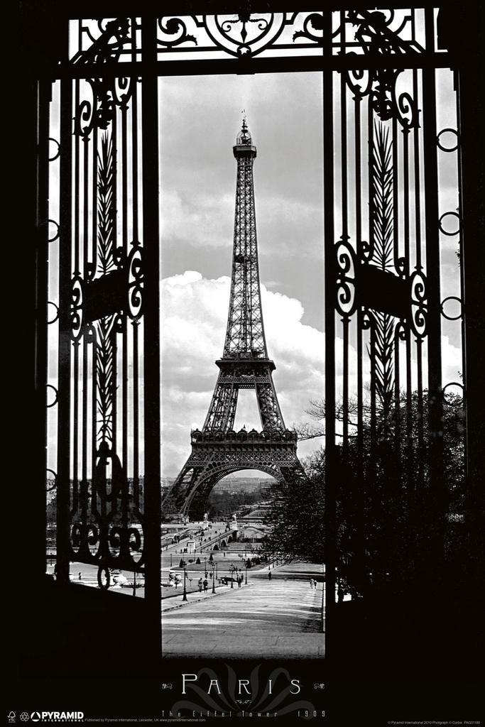 Eiffel Tower Through the Gates 1909 | Vintage Black and White Photo | Paris History Poster - Vintage & Retro Poster