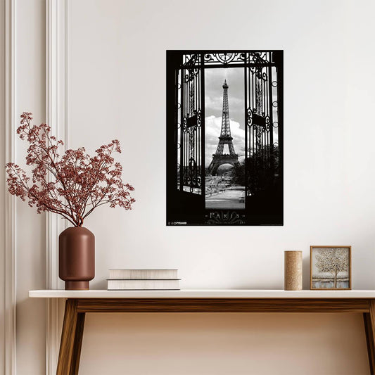 Eiffel Tower Through the Gates 1909 | Vintage Black and White Photo | Paris History Poster - Vintage & Retro Poster