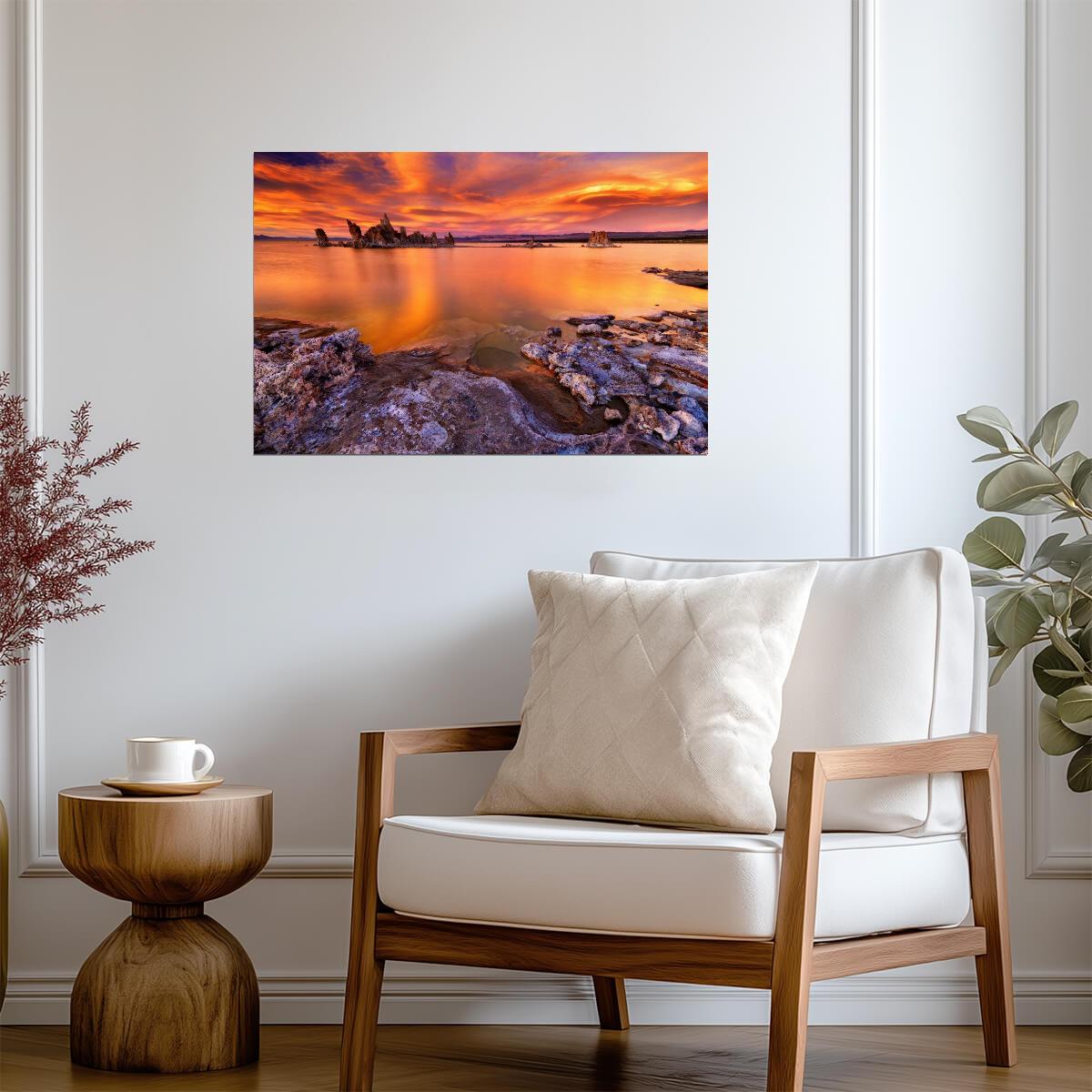 Fiery Sunset Reflected in Mono Lake | South Tufa California Photography | Nature Poster - Photography Poster