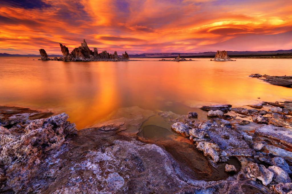 Fiery Sunset Reflected in Mono Lake | South Tufa California Photography | Nature Poster - Photography Poster