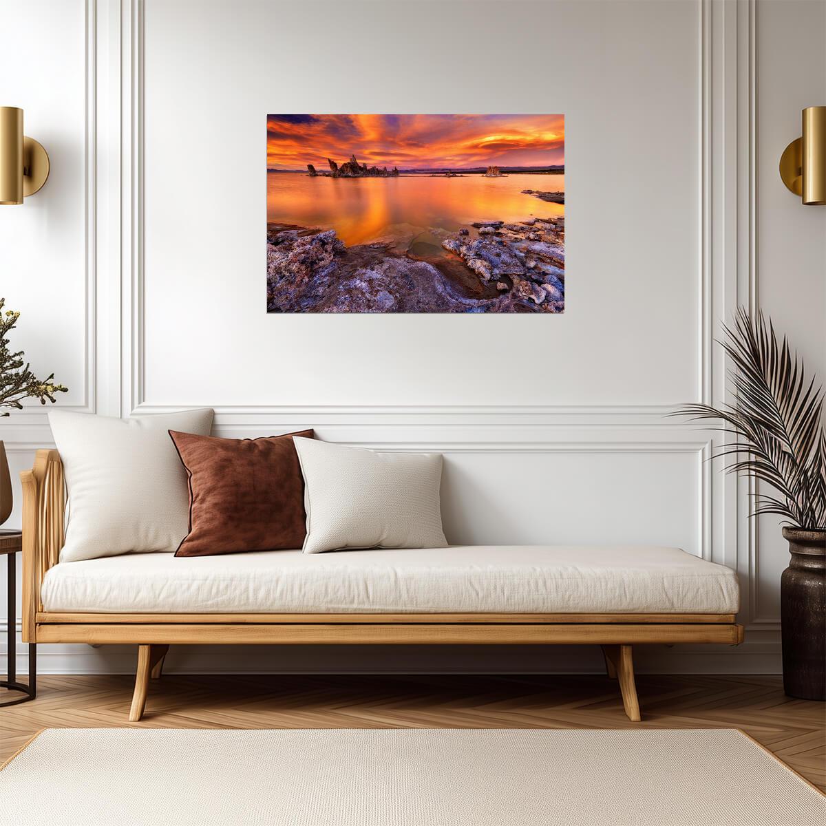 Fiery Sunset Reflected in Mono Lake | South Tufa California Photography | Nature Poster - Photography Poster
