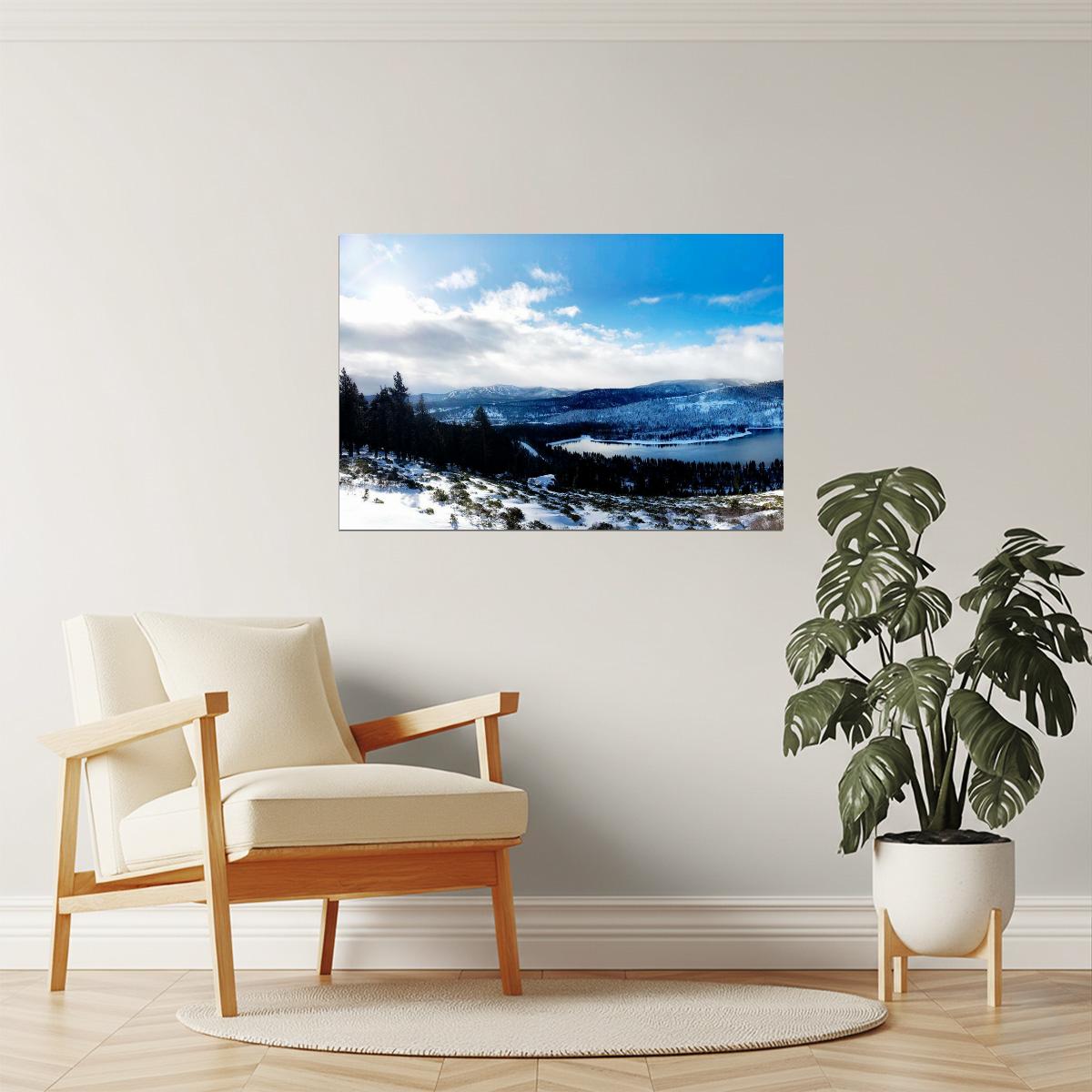 Winter at Donner Lake Poster | Tahoe Snowy Mountain Photography | Landscape Wall Art