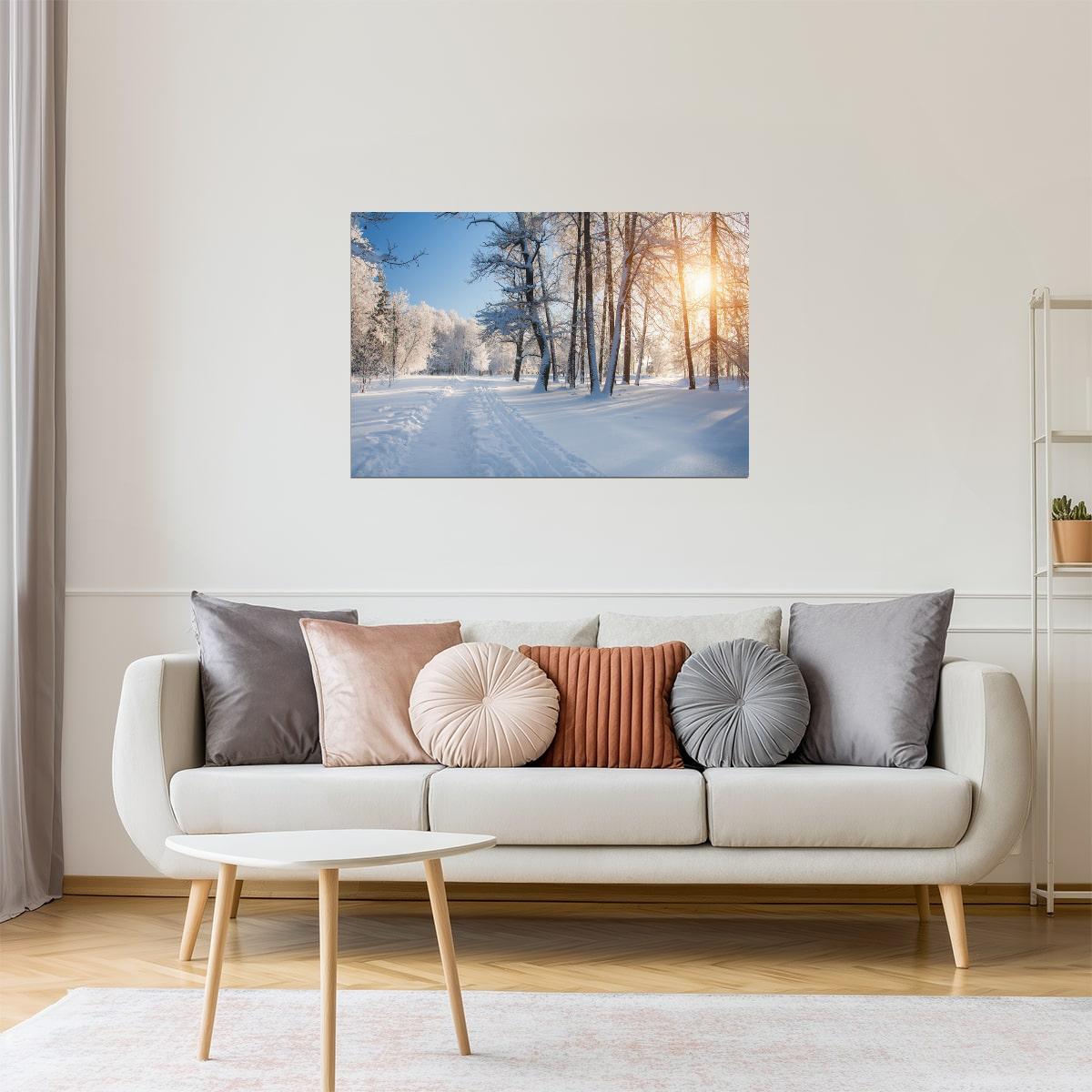 Winter Park Forest Sunrise Poster | Snowy Trees Photography | Nature Wall Art