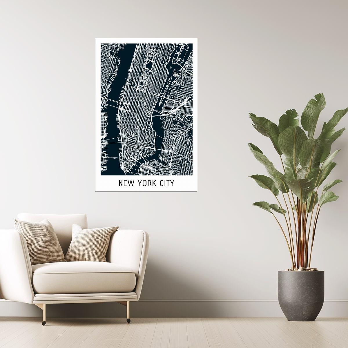 New York City Map | Black Minimalist Street Map Poster