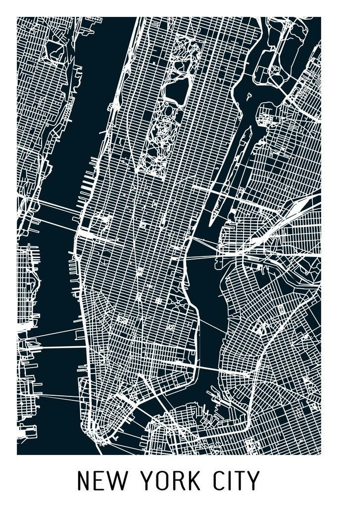 New York City Map | Black Minimalist Street Map Poster