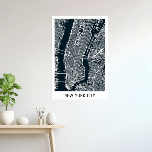 New York City Map | Black Minimalist Street Map Poster