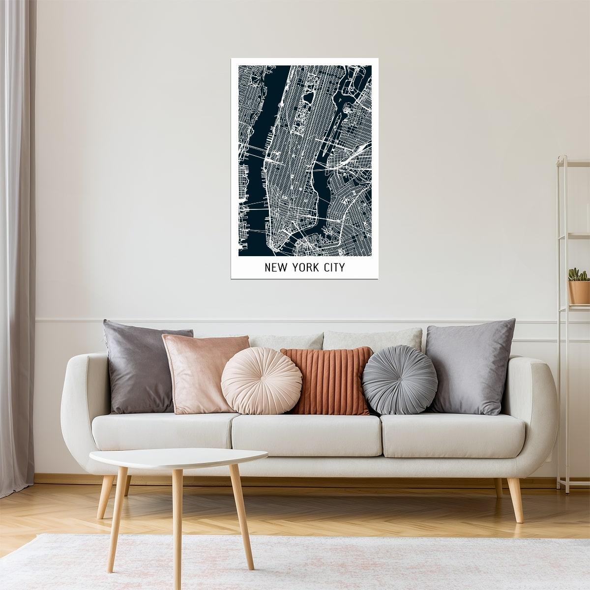 New York City Map | Black Minimalist Street Map Poster