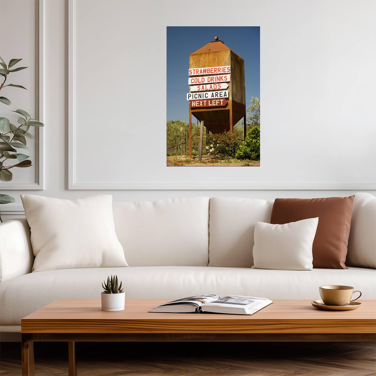 "Signs Advertising on Rusty Silo" | Rural California Photo | Americana Photography Poster - Type & Quotes Poster
