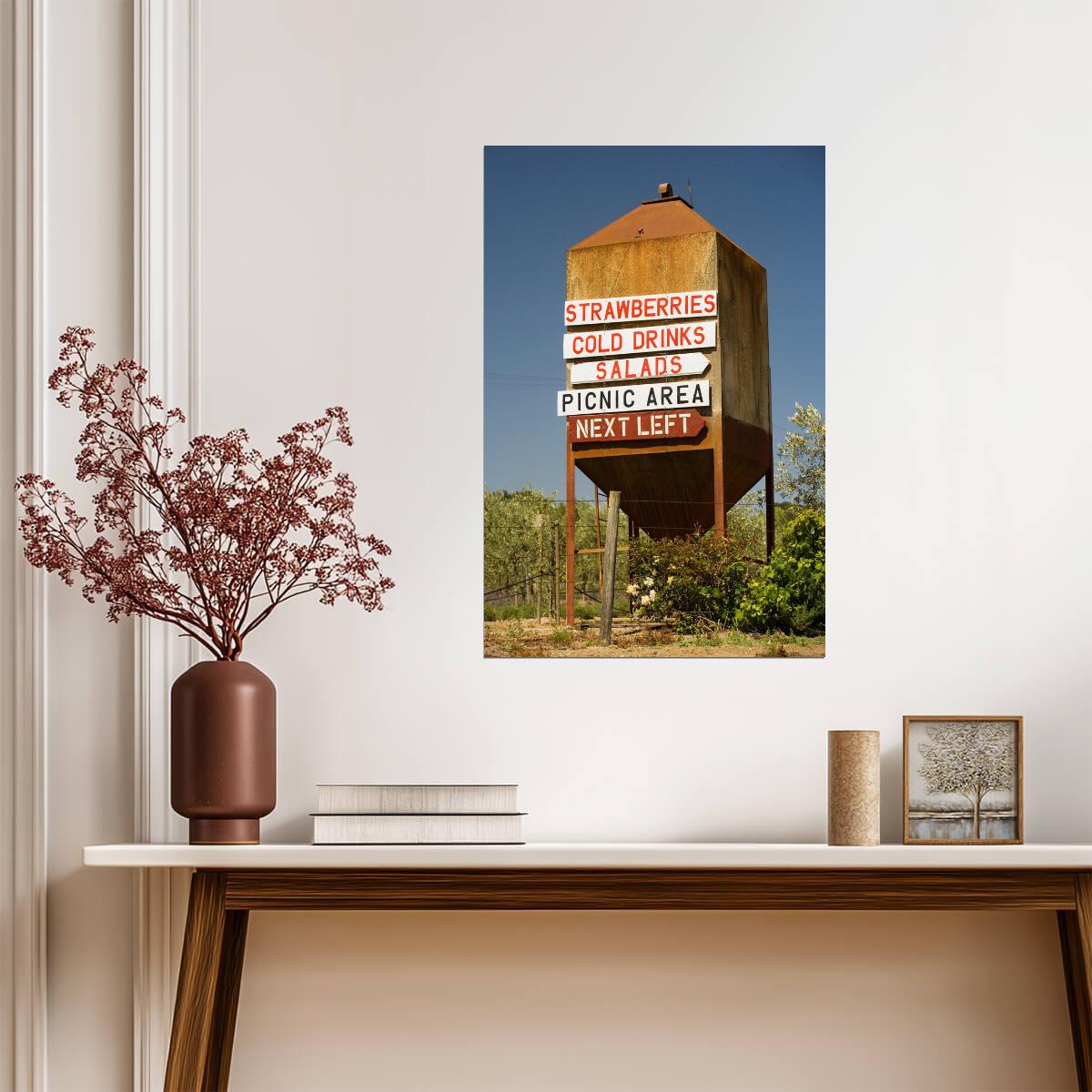 "Signs Advertising on Rusty Silo" | Rural California Photo | Americana Photography Poster - Type & Quotes Poster