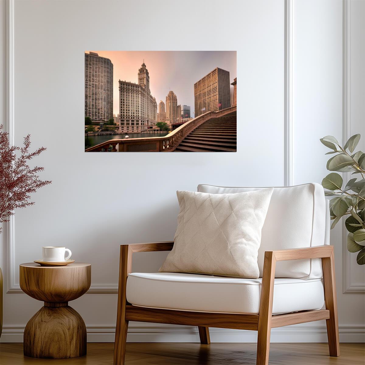Sunrise Over the Wrigley Building in Chicago | Magnificent Mile Photography | Cityscape Poster - Photography Poster