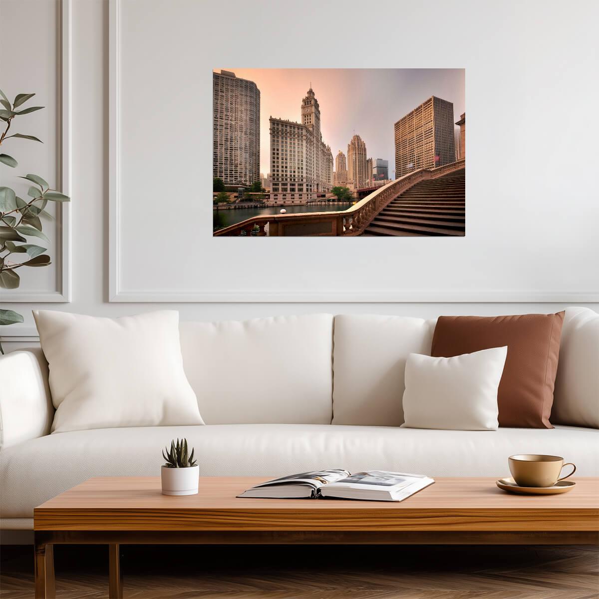 Sunrise Over the Wrigley Building in Chicago | Magnificent Mile Photography | Cityscape Poster - Photography Poster