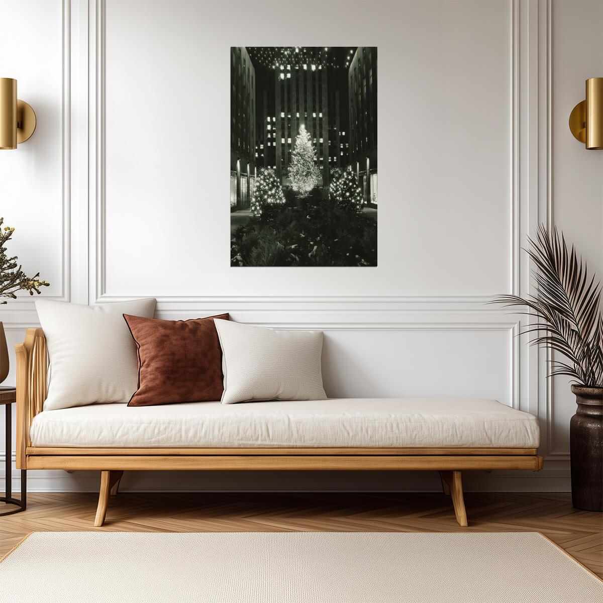 Rockefeller Center at Christmas | Vintage New York City Photo | Black and White Holiday Poster - Vintage & Retro Poster