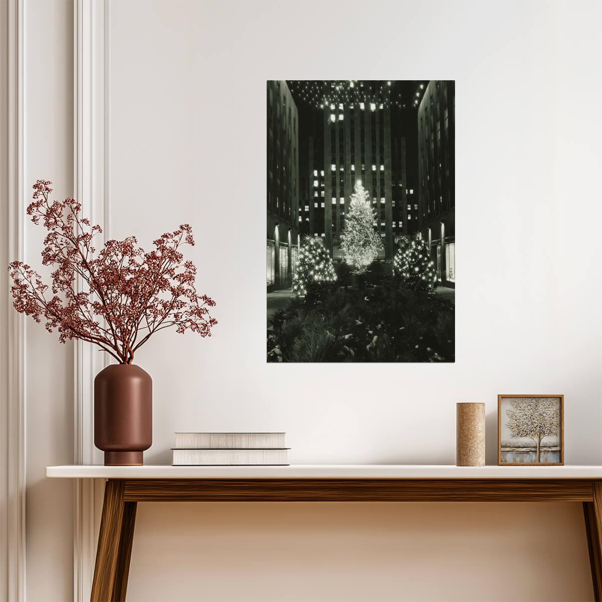 Rockefeller Center at Christmas | Vintage New York City Photo | Black and White Holiday Poster - Vintage & Retro Poster