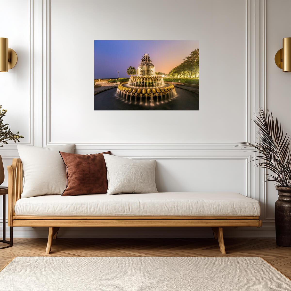 Pineapple Fountain at Waterfront Park | Charleston South Carolina | City Landmark Poster - Photography Poster