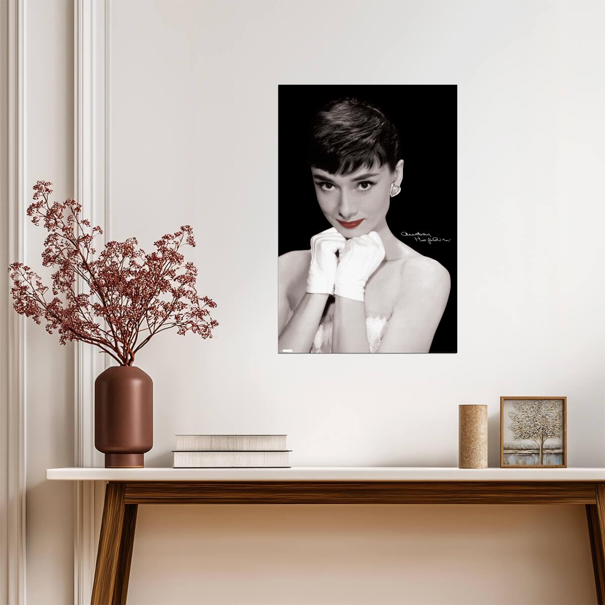 Audrey Hepburn | Black and White Portrait | Classic Fashion Poster