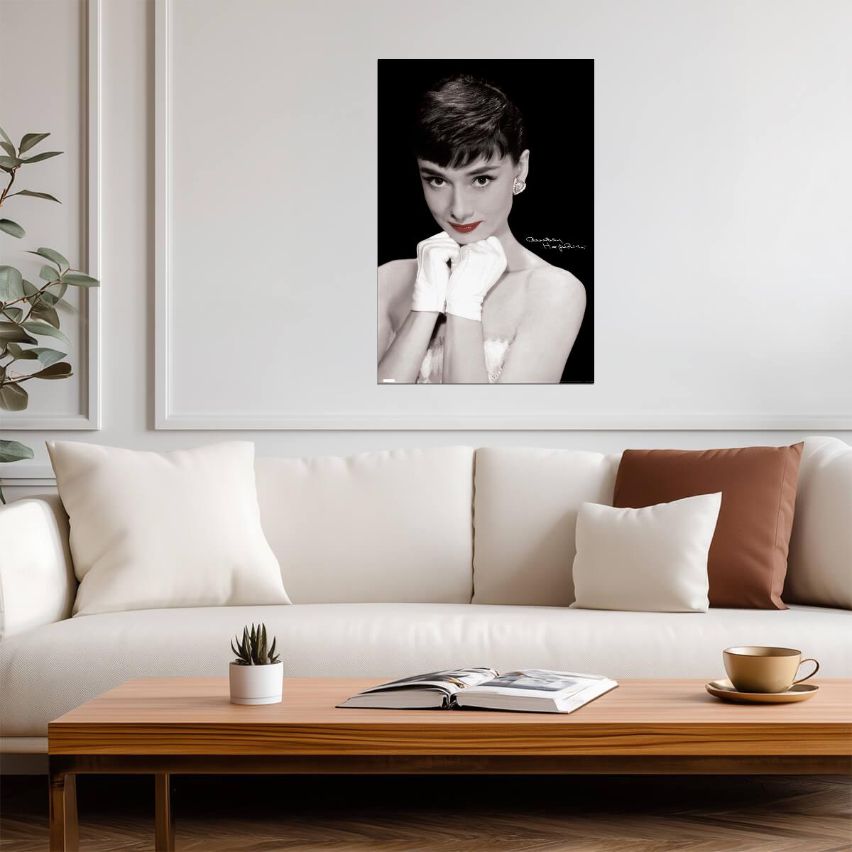 Audrey Hepburn | Black and White Portrait | Classic Fashion Poster