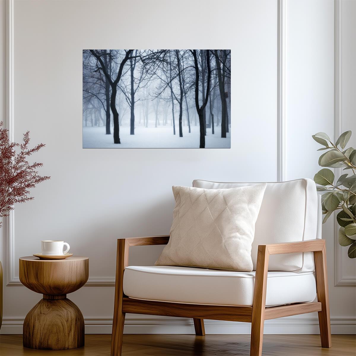 Winter Forest in Fog | Black and White Photography | Moody Nature Poster - Photography Poster