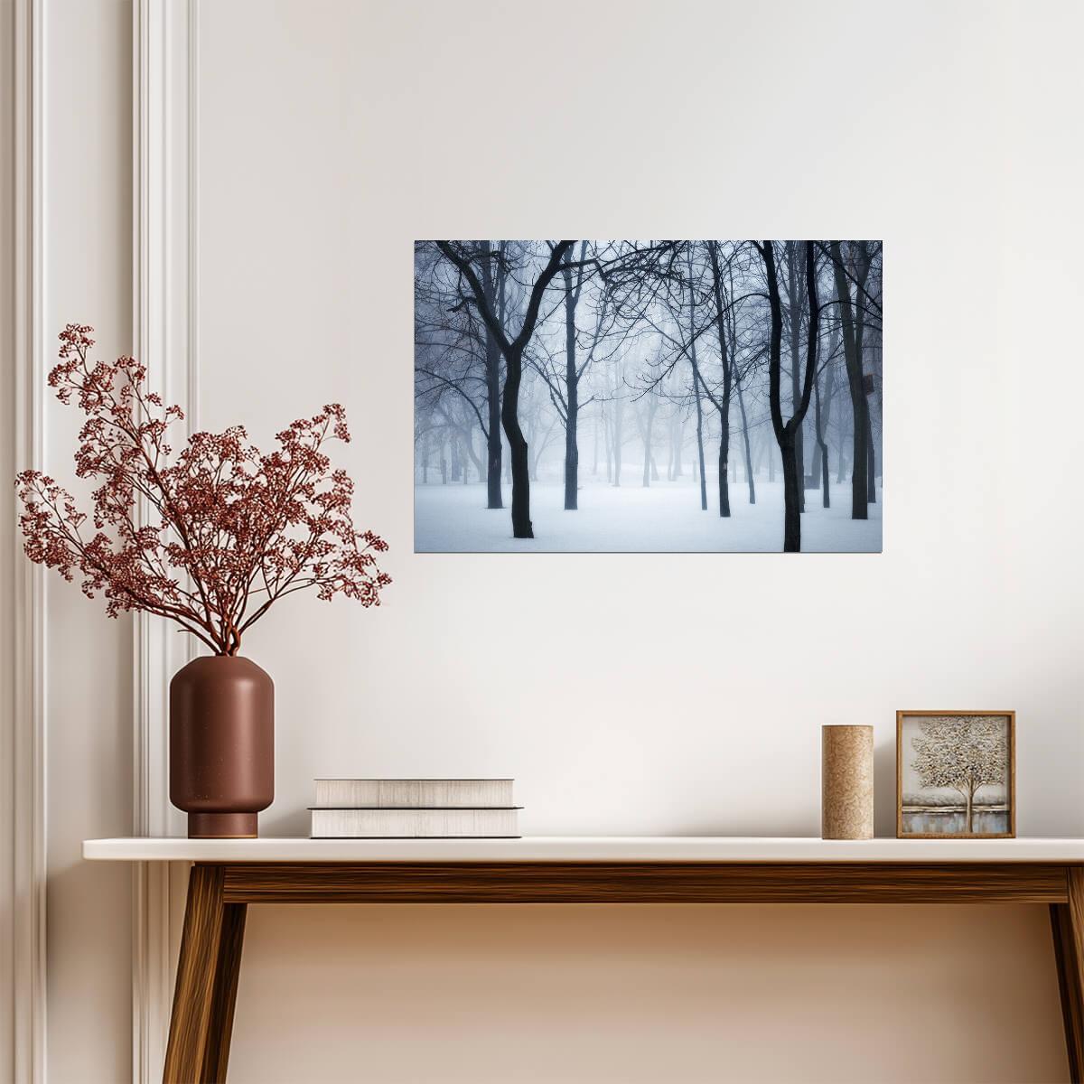 Winter Forest in Fog | Black and White Photography | Moody Nature Poster - Photography Poster