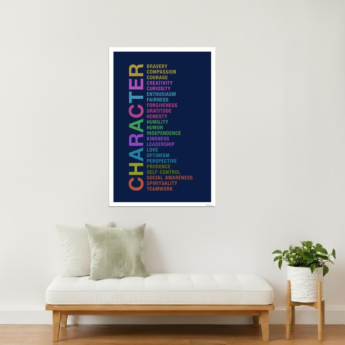 Character | Bravery, Compassion, Courage, Creativity Poster (Dark Blue)
