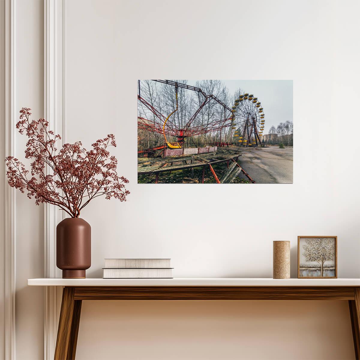 Abandoned Ferris Wheel in Chernobyl | Pripyat Photography | Urbex Poster - Photography Poster