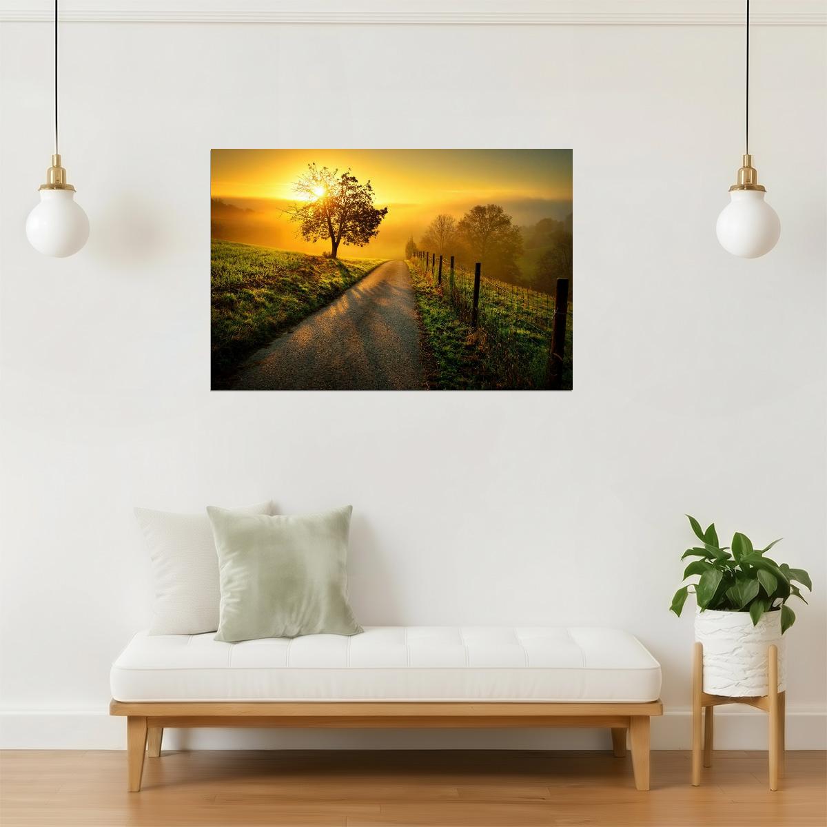 Idyllic Rural Dawn Poster | Golden Light Landscape Photography | Countryside Wall Art