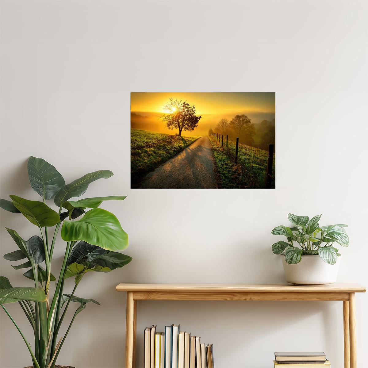 Idyllic Rural Dawn Poster | Golden Light Landscape Photography | Countryside Wall Art