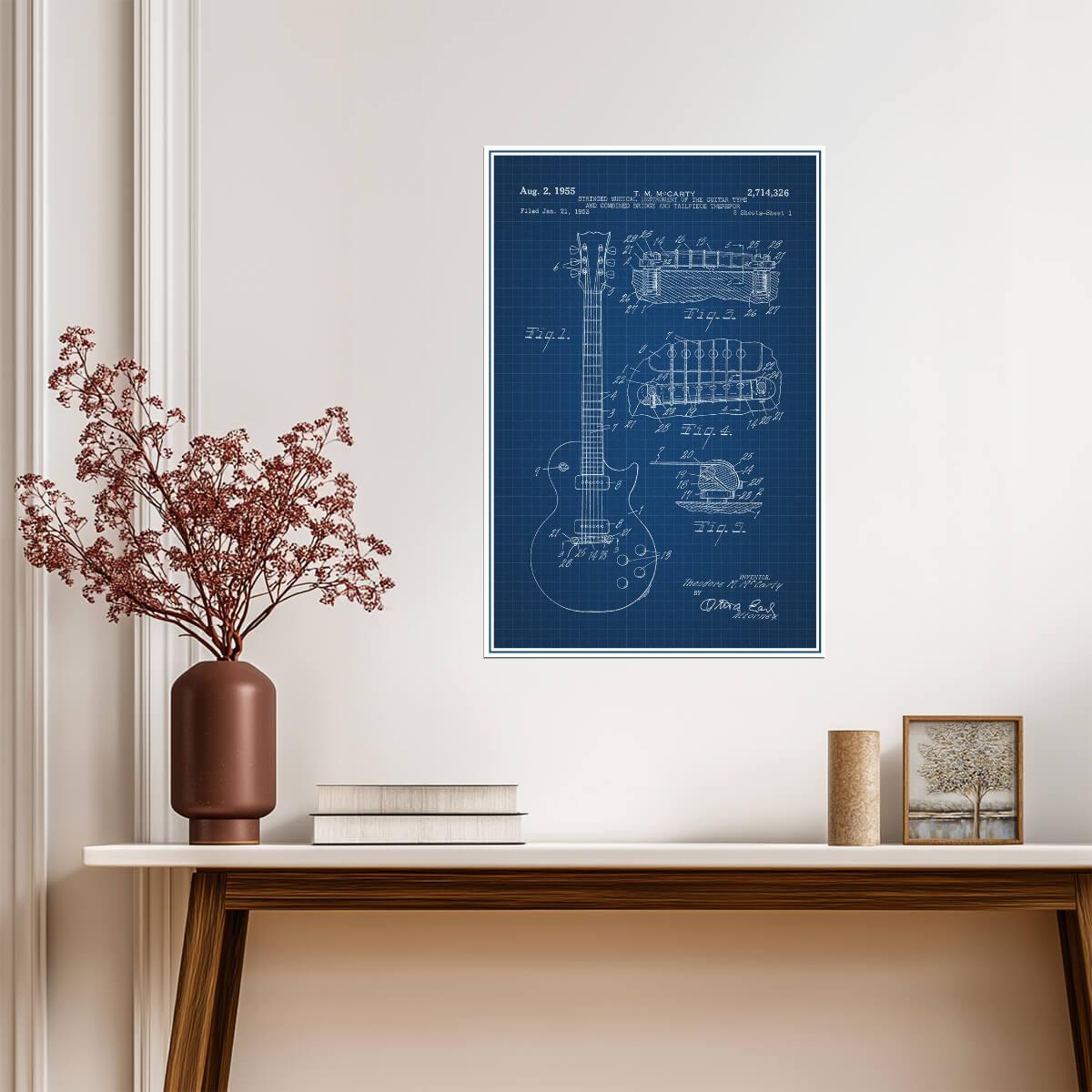 Gibson Les Paul Electric Guitar Patent | 1955 Blueprint Poster | Music Wall Art - Vintage & Retro Poster