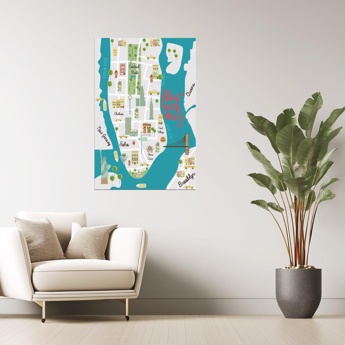 New York City Map | Illustrated Landmarks Map Poster