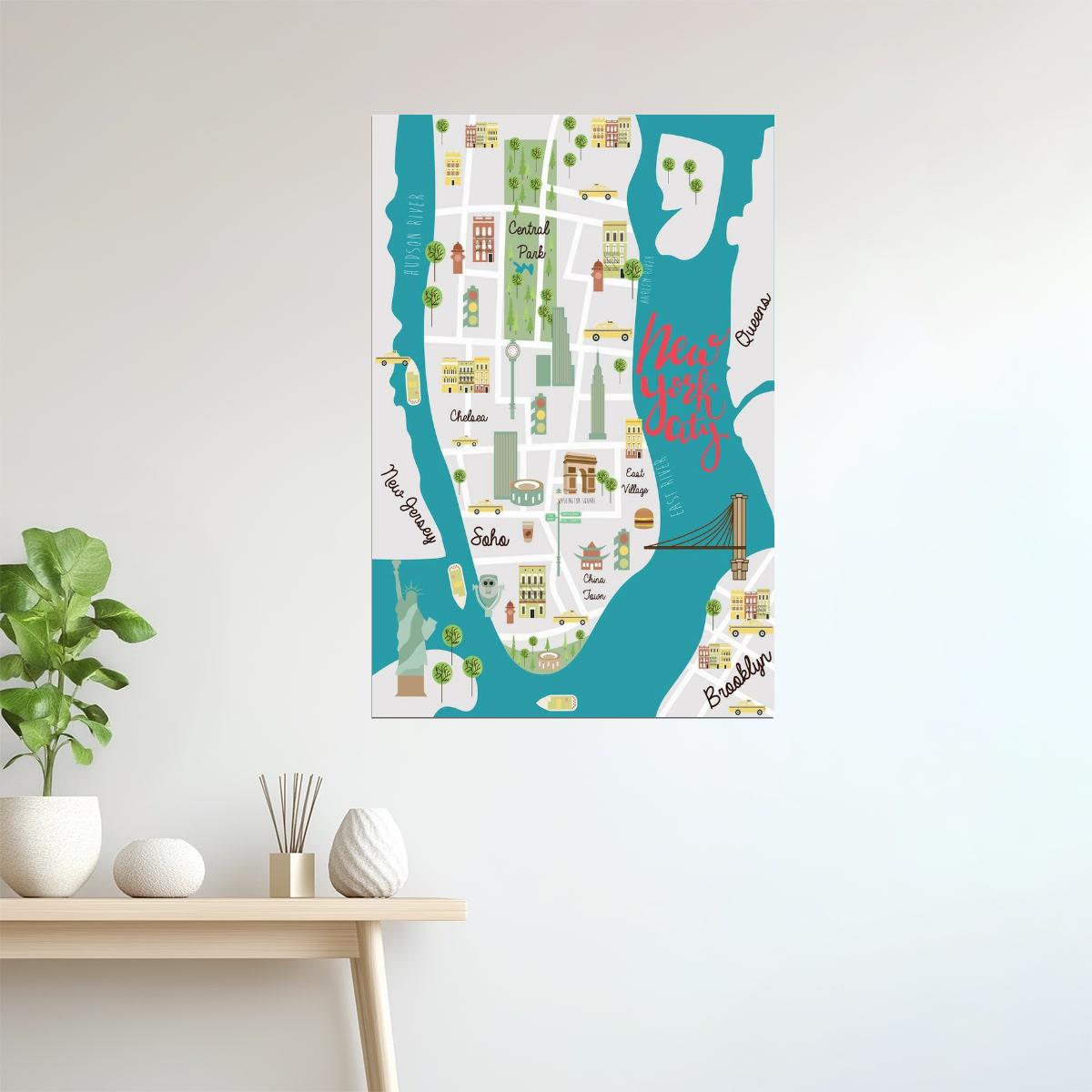 New York City Map | Illustrated Landmarks Map Poster