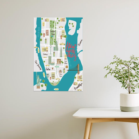 New York City Map | Illustrated Landmarks Map Poster