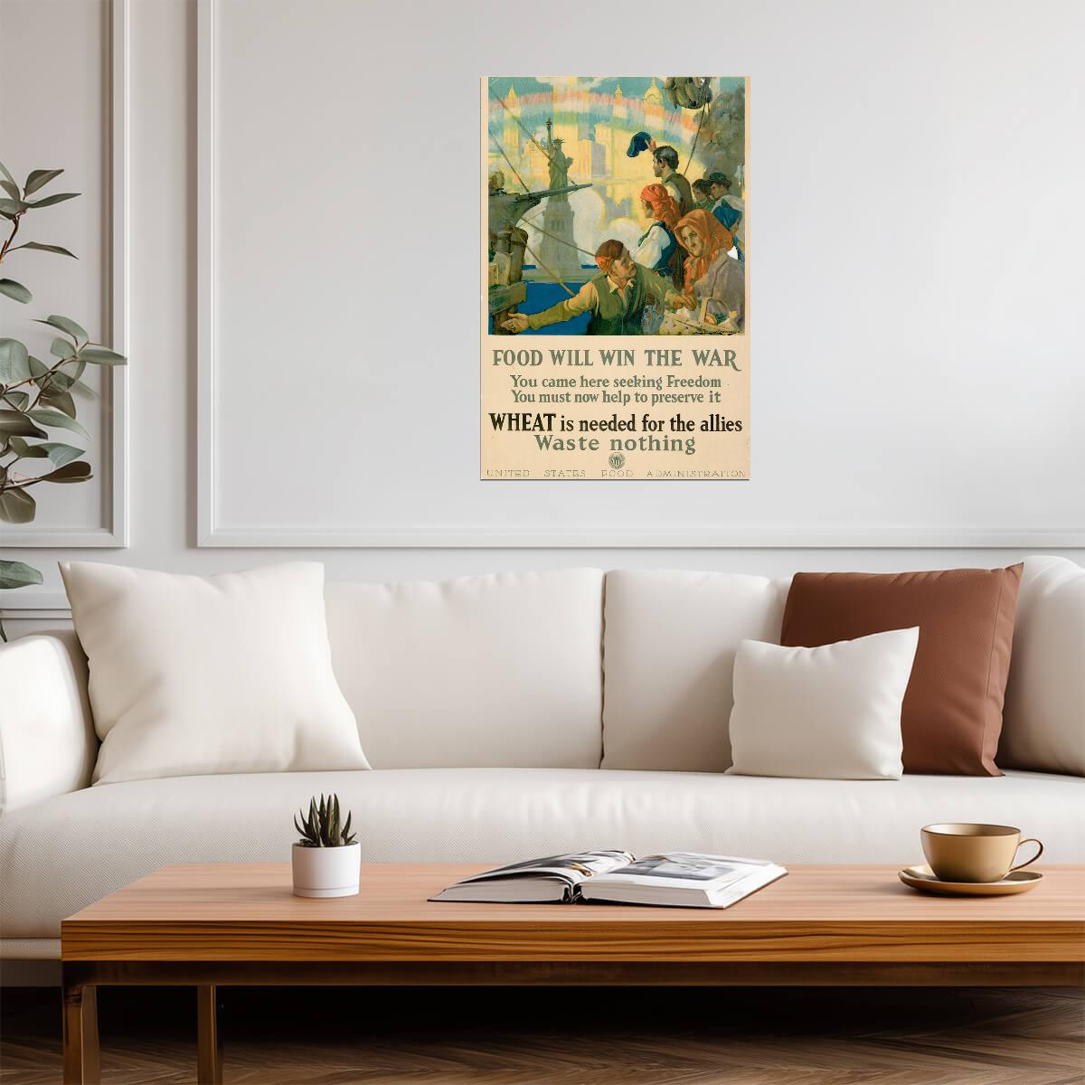 "Food Will Win The War" | WWI Wheat Conservation Poster | Vintage Propaganda Art - Vintage & Retro Poster