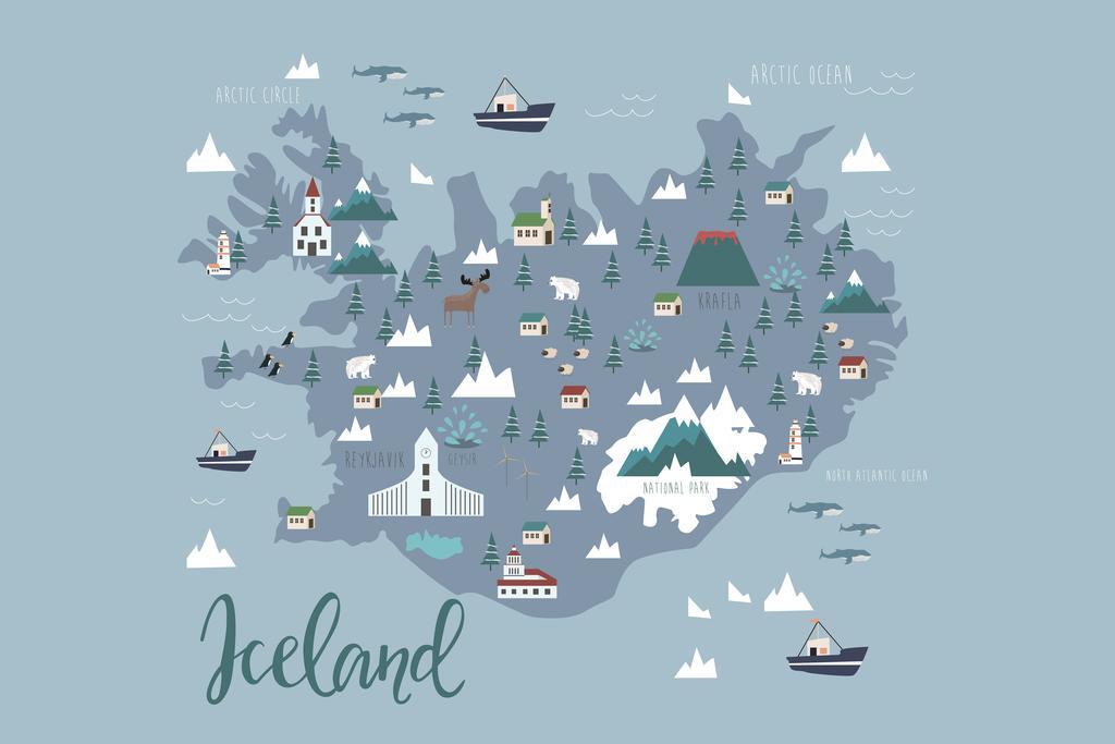 Iceland Map | Illustrated Minimalist Map with Landmarks Poster