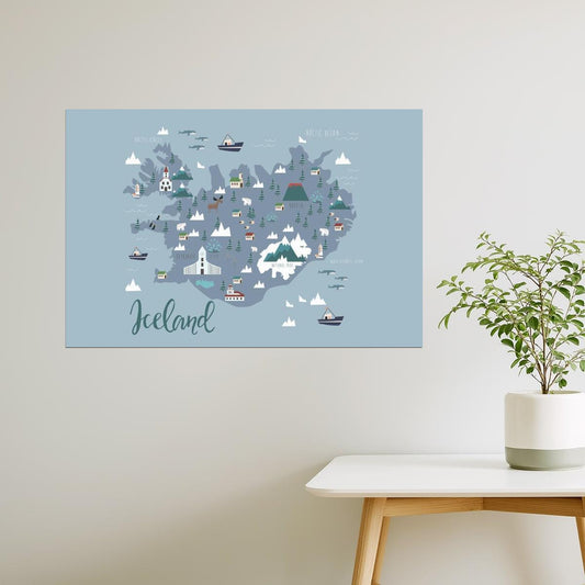 Iceland Map | Illustrated Minimalist Map with Landmarks Poster